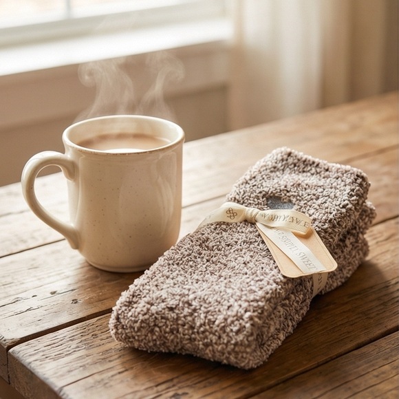 Simply Southern Accessories - Simply Southern Cozy Brown Textured Lounge Socks with Grey Embroidered Heart